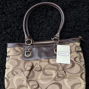 Merona Tan and Brown Patterned Shoulder Bag
